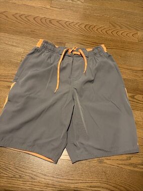 Nike Men's Gray Swim Trunks with Orange Accents Size M